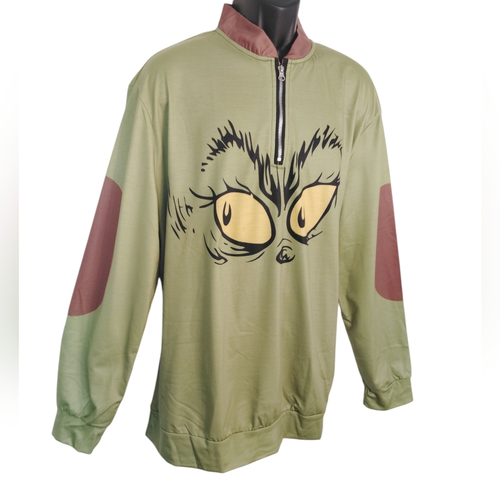 Grinchy Green‎ Pullover with Yellow Eyes Design Sz 2XL